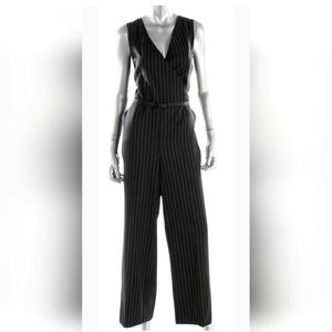 LAUREN Ralph Lauren Womens BLACK & CREAM Wool Pinstripe Jumpsuit SIZE 4P